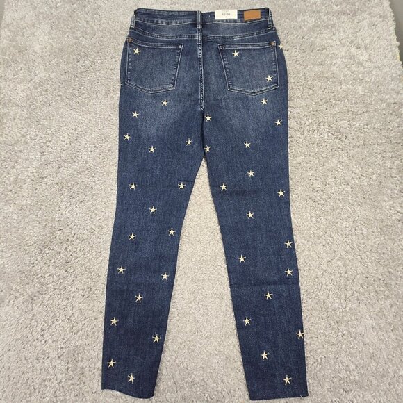 Judy Blue Jeans Womens 11/30 Blue Skinny Raw Hem Embroidered Star Stretch New - Picture 6 of 12